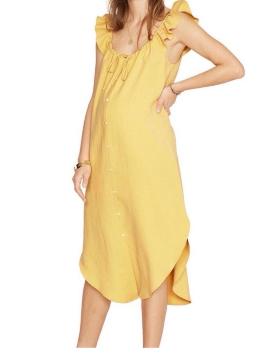 HATCH Maternity Yellow Ruffle Strap Button-Front Dress - Picture 3 of 4